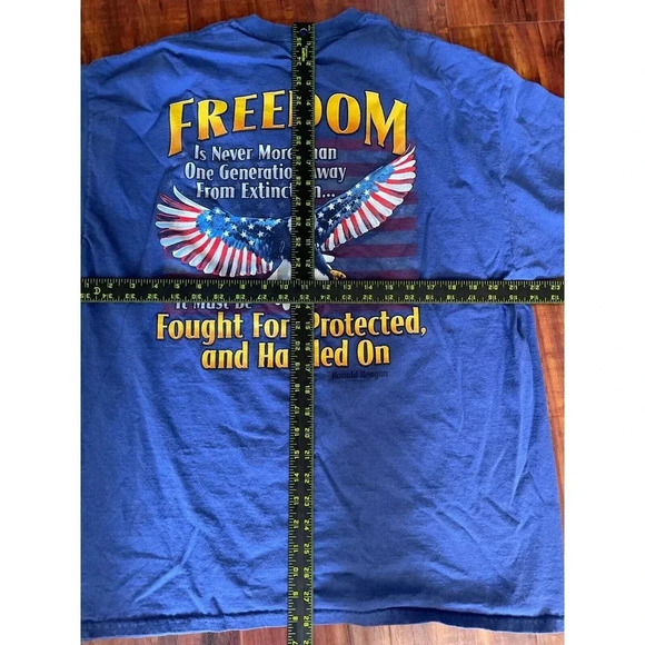 Freedom Mens T Shirt Sz XL Ronald Reagan Eagle Flag USA Patriotic America Blue - Picture 8 of 10